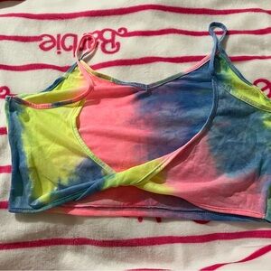 Pink, Blue and Yellow Neon Tie-Dye Cropped Cami with Twist Open Back Knot-Effect